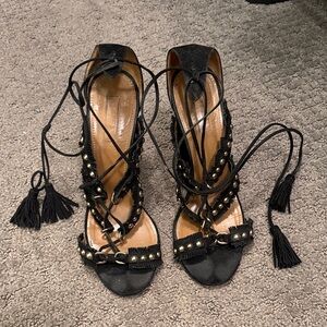Black Lace-Up Studded Women's Sandals